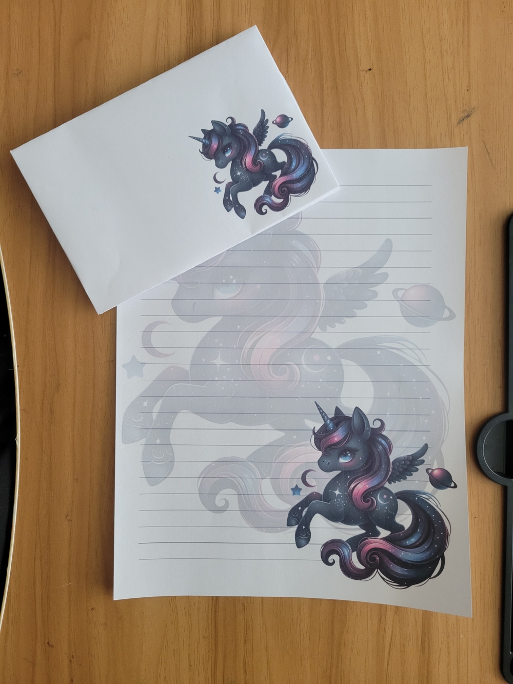🖤NEW🖤 24pc  Black and Pink Galaxy Unicorn Lined Stationery Set